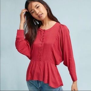 Anthropologie Maeve Chantham Polka Dot Blouse